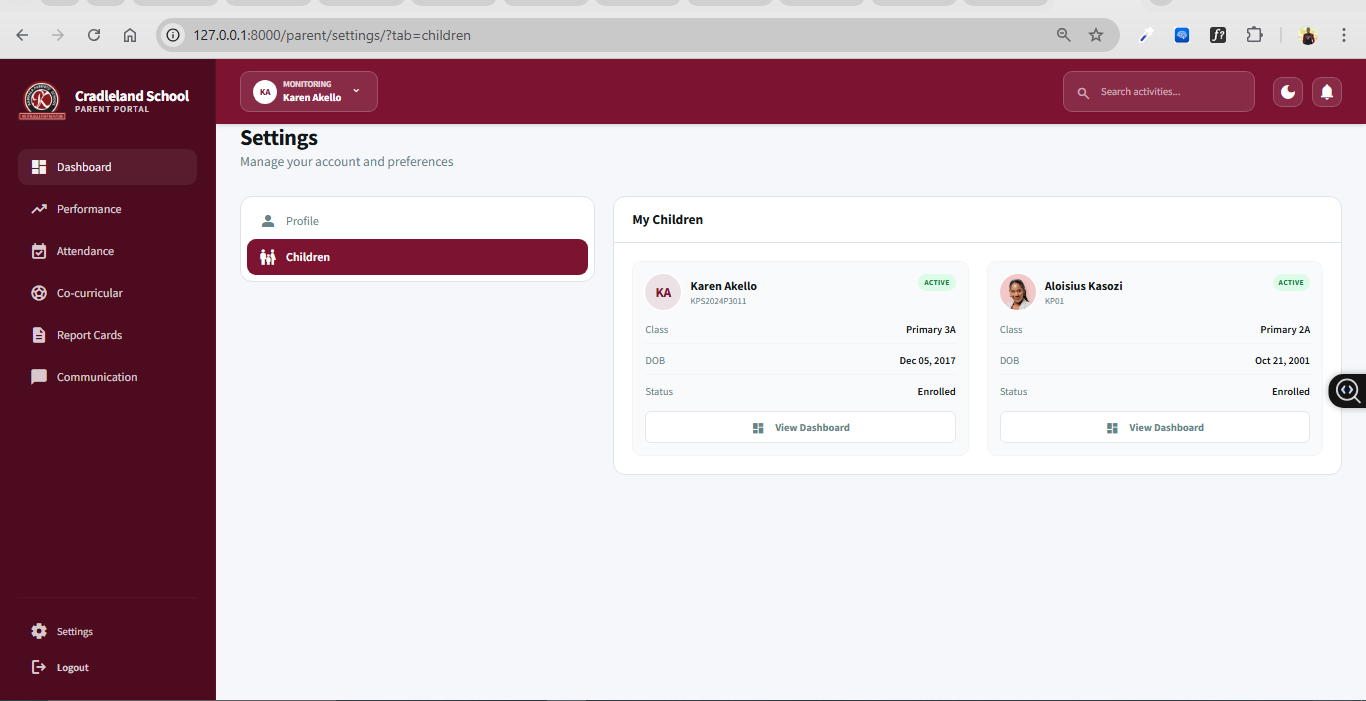 Parent manage students
