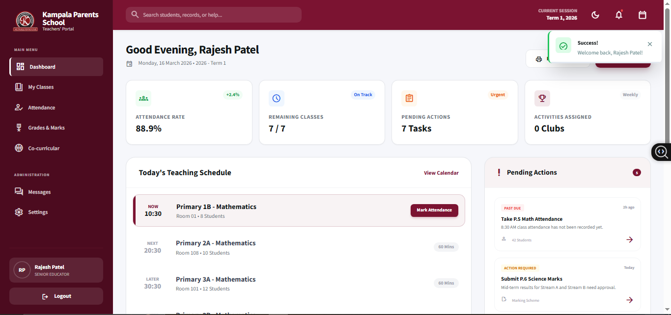 Teacher dashboard